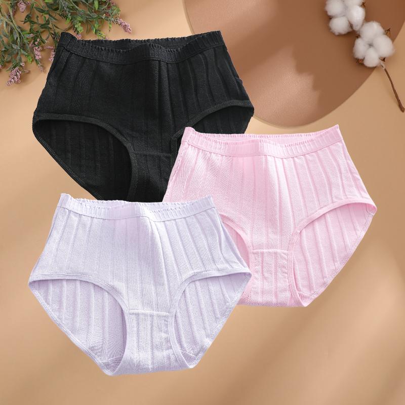 3Pcs/Set Women S-3XL Seamless Cotton High Rise Briefs Solid Color Stripe High Quality Panties Female Cozy Big Size Sexy Lingerie