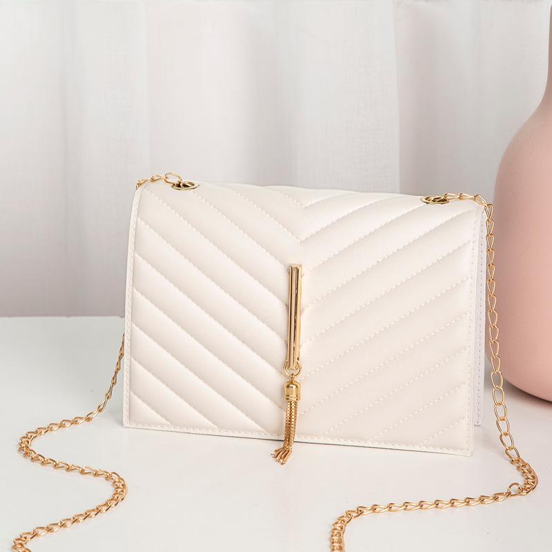 New striped shoulder crossbody chain women's bag simple casual fringed small square bag