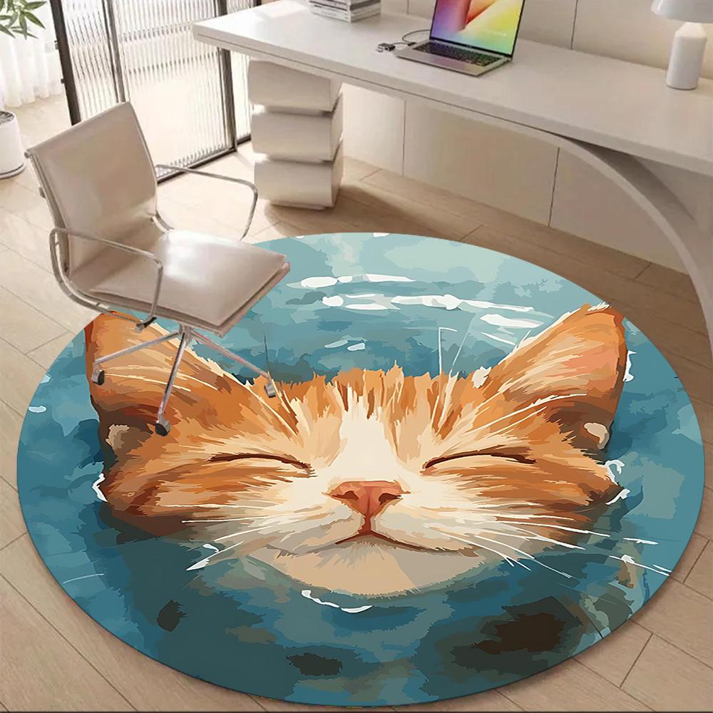 

1PC Cat Swimming Office Round Area Rug, Indoor Mat Suitable ForOffice, Under Office Chairs Bedroom Living Room Home Decor, Room Deco g057 80cm by 80cm