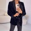 Giacca Blazer Autunno Inverno con Bavero Paillettato, Cappotto Blazer Moda Casual da Donna, Capo d'Abbigliamento Stile Europeo Americano