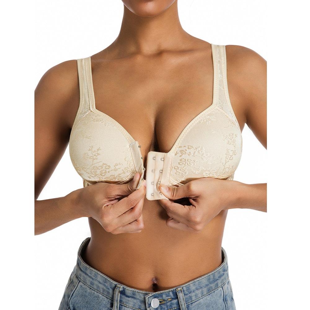 

Woman Bras Front Button Closure Wire-free Elastic Soft Fixed Cup Push Up Top Suitable Middle-aged Female Brasieres Para mujer Bra XL