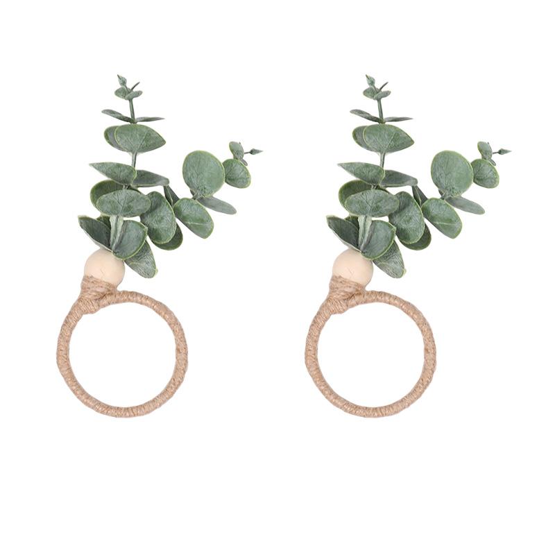 Eucalyptus Leaves Napkin Ring Wedding Napkin Holder Buckles with Wood Bead Easter Home Table Decoration Birthday Party Supplies
