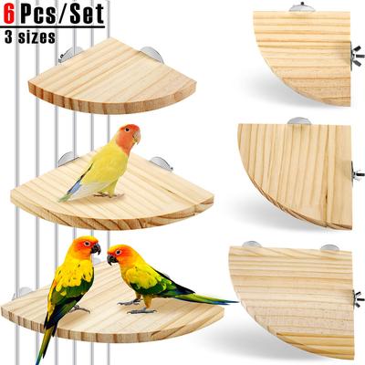 6 Stück/Set Fächerförmiger Vogel Papagei Holzständer Rack Papageien Sitzstange Eckregal Vogelkäfig Zubehör für Kleintier Hamster 3 Größen