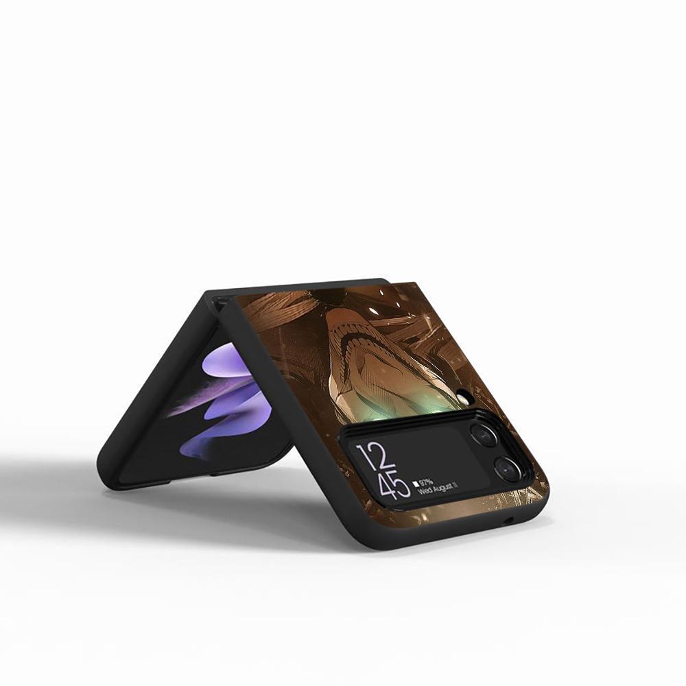 Attack On Titan Anime Handyhülle für Samsung Galaxy Z Flip3 5G Flip4 Schwarz Coque Z Flip 3 Hart PC Luxus Hülle Zflip3 Funda