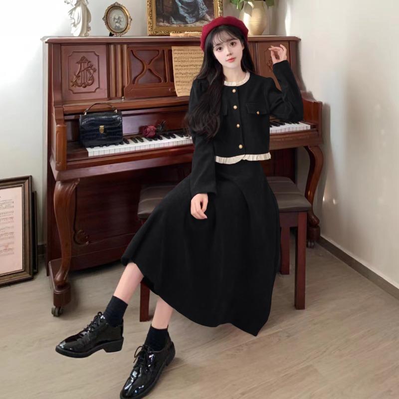 Xiaoxiangfeng suit dress autumn slim top large size red corduroy skirt