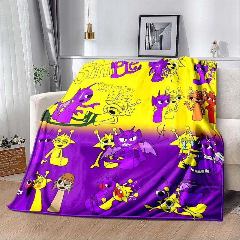 Sprunki All Characters Flannel Blanket, Soft Warm Throw with Full Sprunki Team Print for Bed Sofa, Cozy Bedding for Fans