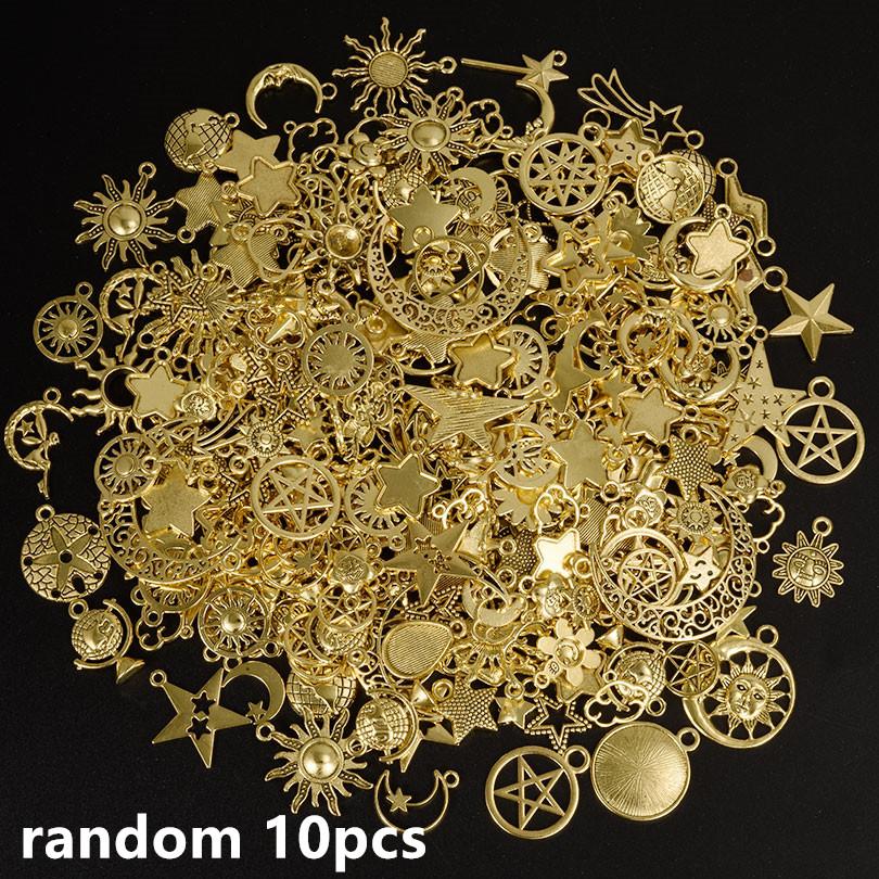 Light Gold Color Random Mix 10/20/30/50pcs Sun Moon Star Charms For Jewelry Making Materials To Make Bracelets Handmade Pendant