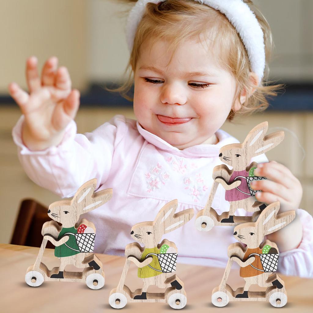 Houten Decoratieve Paasfeest Schattig Rijdend Met Mand Dierlijke Beeldje Houten Ambacht