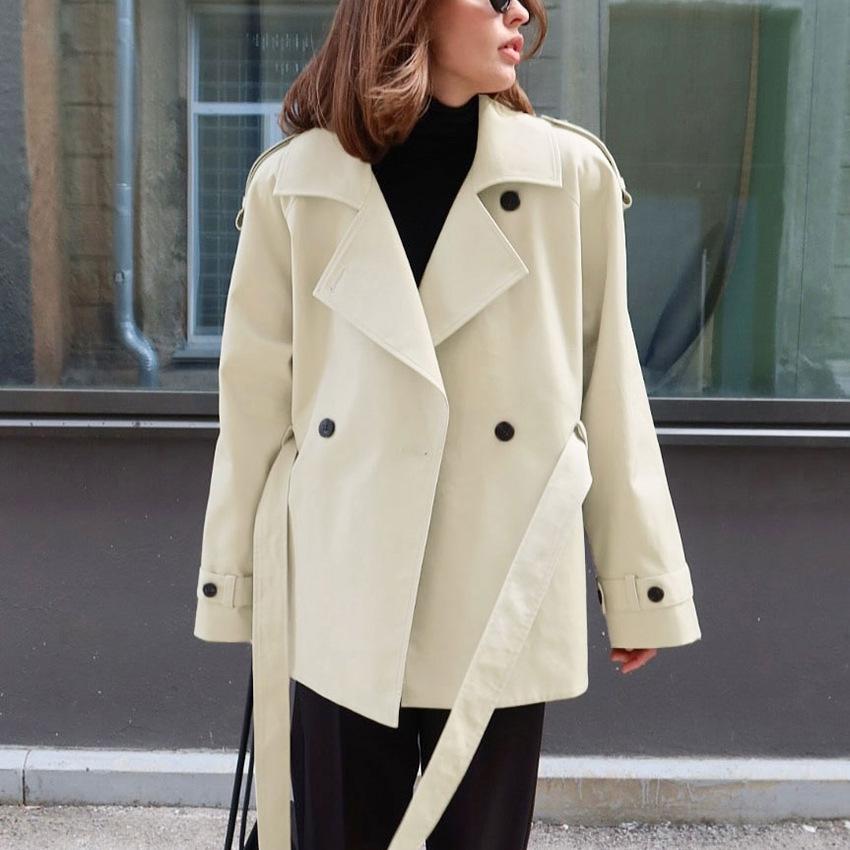 Autumn New Loose Lapel Waist Belt Trench Coat Women's Design Temperament Casual 2026 Cross-border Commuting