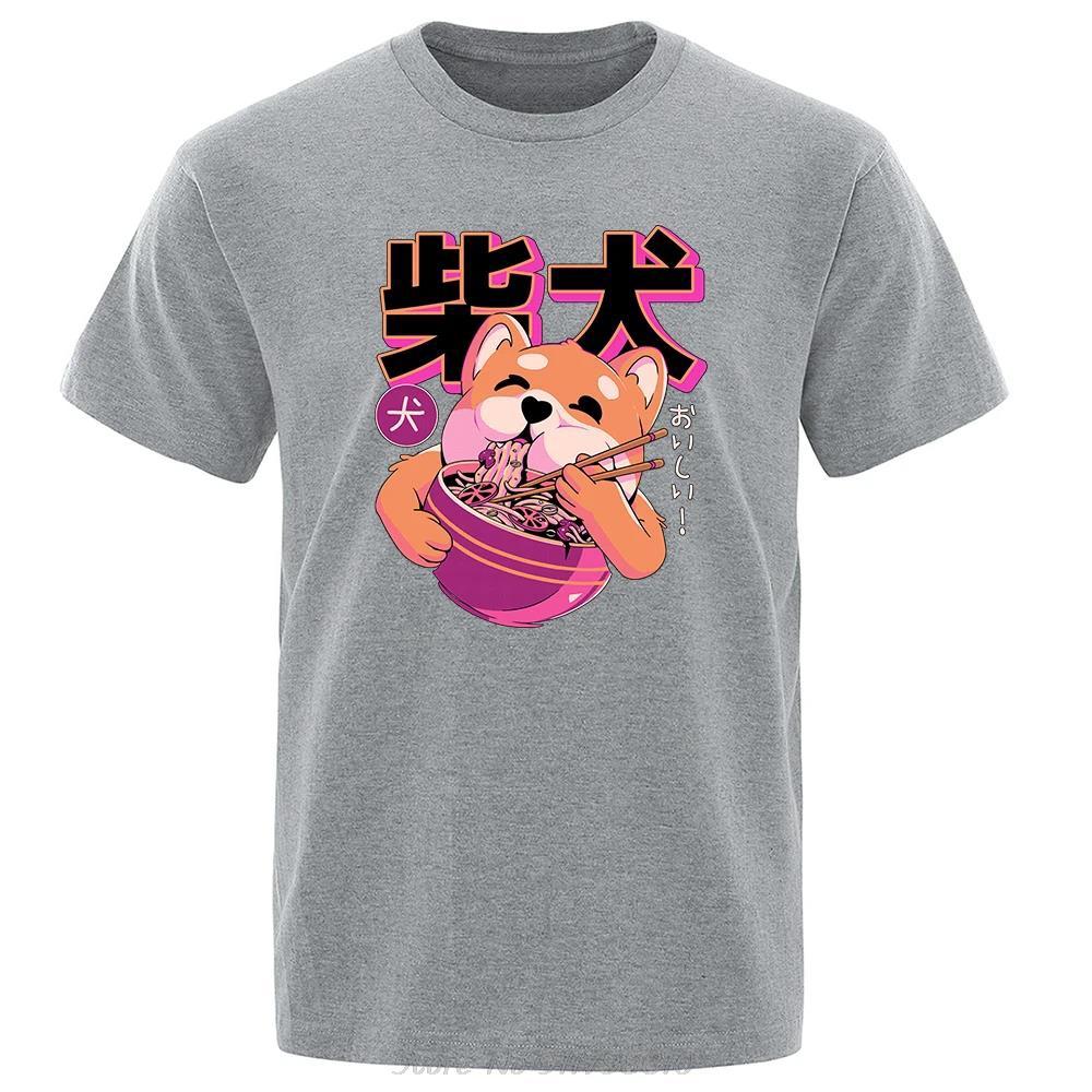 Cute Shiba Inu Eating Noodles T-Shirt Fashion Cotton Tees Summer Comfortable Tshirt Hip Hop Breathable Eco-Friendly Men T Shirt