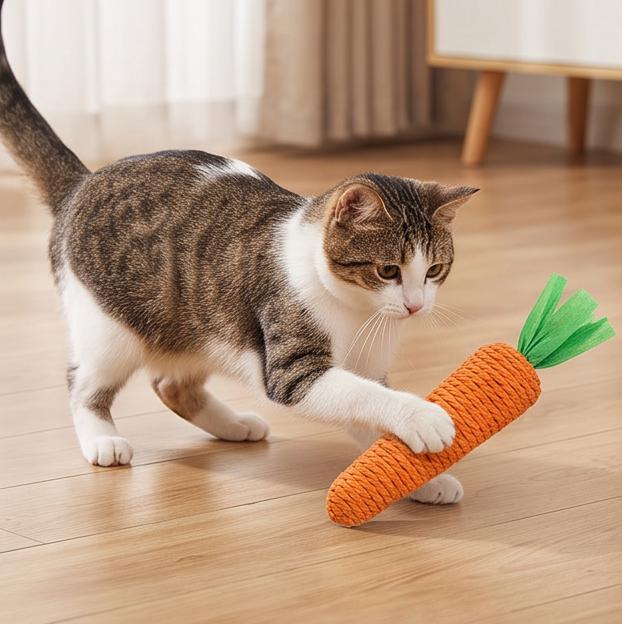 Fun Sound Carrot Cat Toy Hemp Rope Resistant Grinding Teeth Cleansing Self-Hi Pet Supplies Small