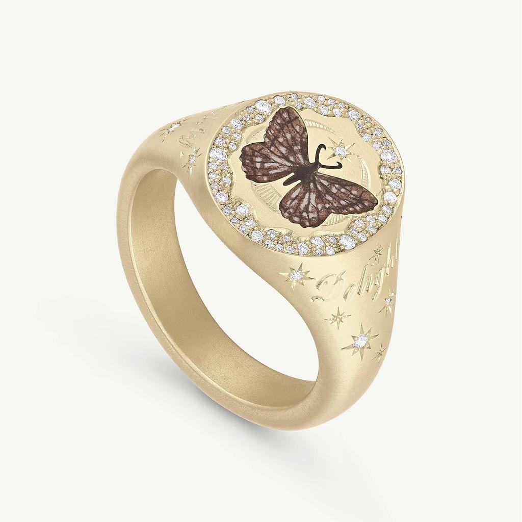 Titanium Steel Fashion Light Luxury Painted Seal Statement Ring Butterfly Love Rabbit Flower Personality Design Sense 18K