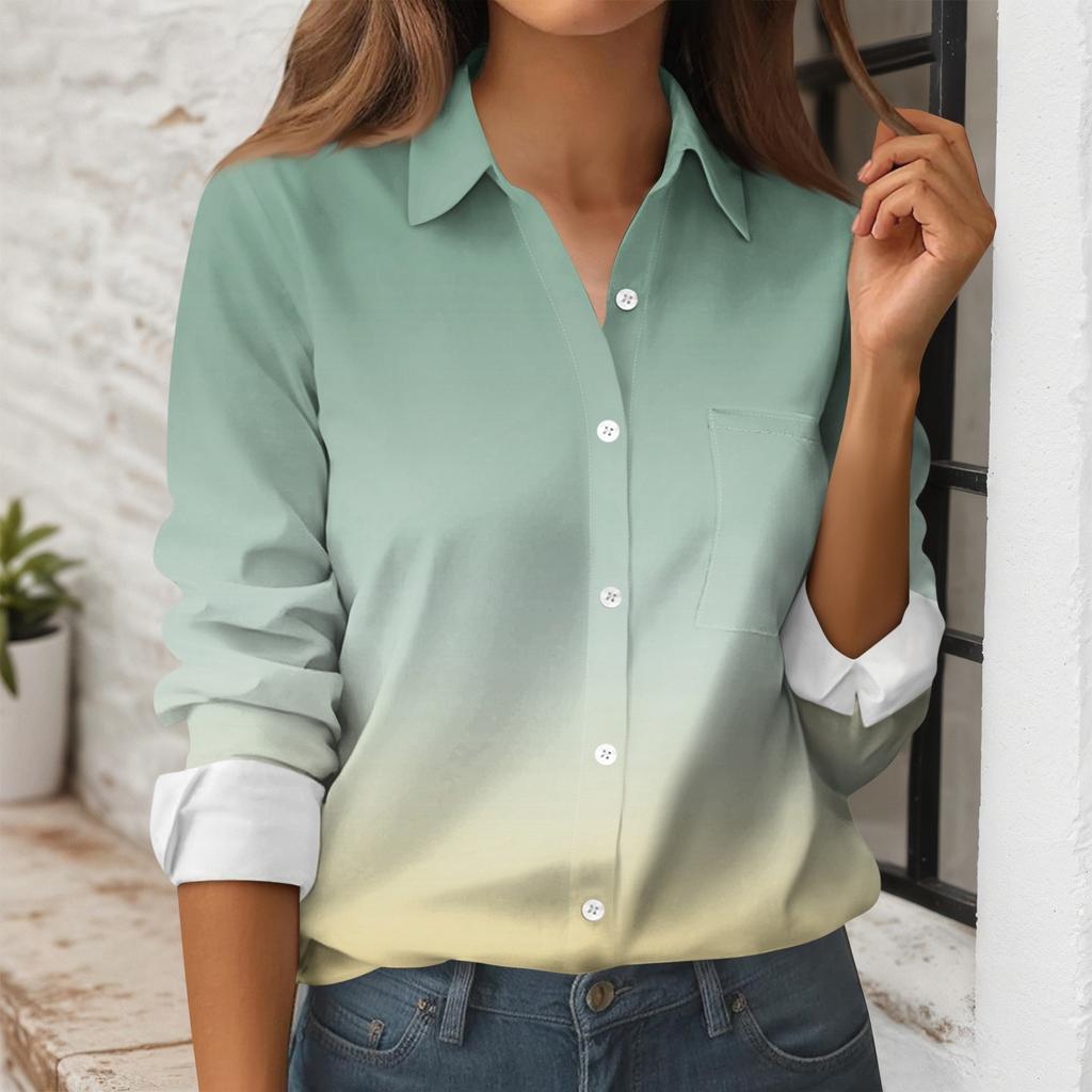 Camisa Estampada de Botones para Mujer Camisa de Manga Larga Tops de Trabajo para Negocios Casual con Bolsillos Chaqueta