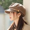 Korean Versatile Letter Beret Autumn and Winter Casual Warm Hat for Women Retro British Belt Buckle Octagonal Painter Hat