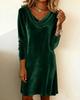 Women's Autumn/Winter Velvet Dress - Solid Color Swing Collar with Long Sleeves
