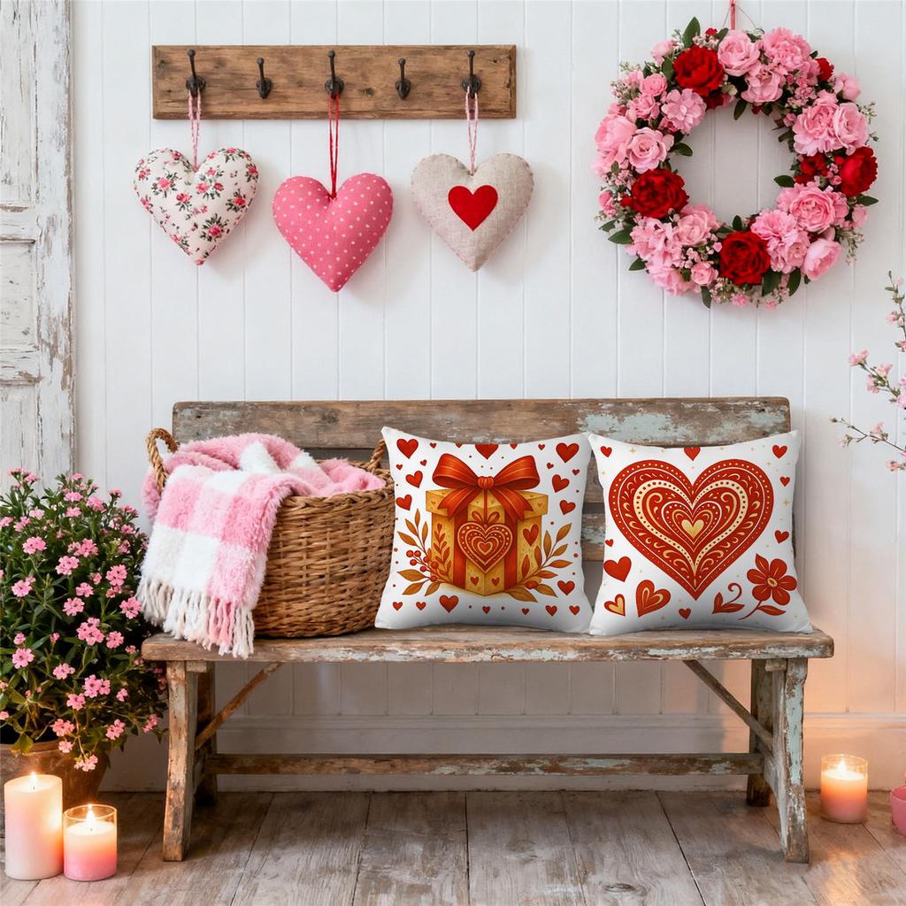 4pcs Valentine'S Day Throw Pillow Covers | Key Heart Lock Gift Bird Designs, Zip Closure, Polyester, Hand Wash Only, Suitable for Bedroom, Sofa