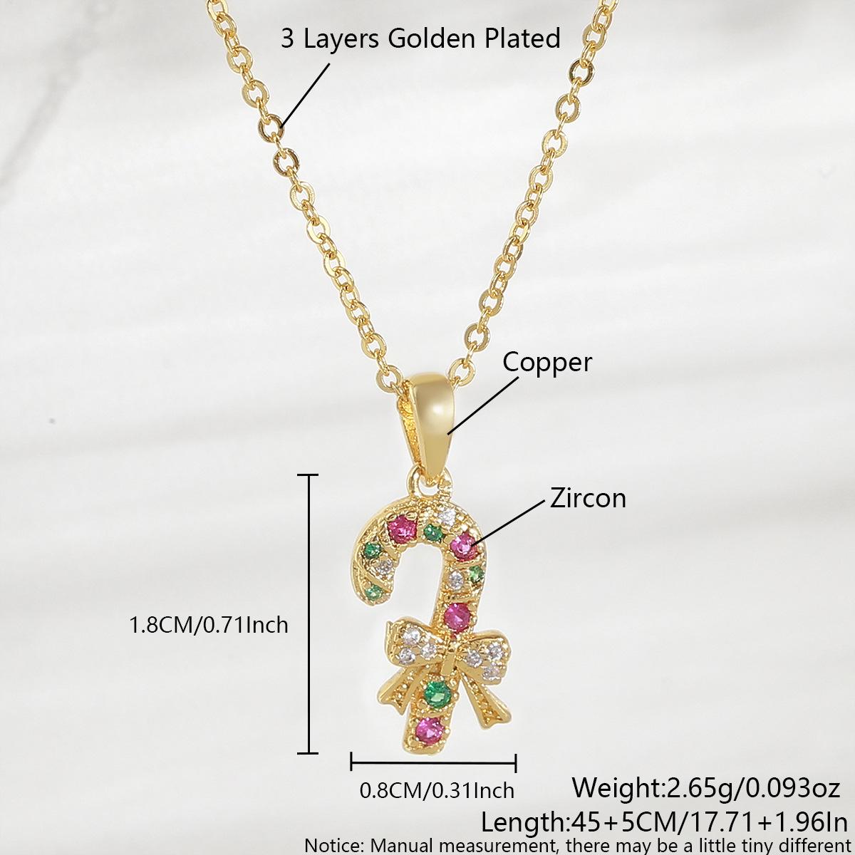 European-American Christmas Zircon Scepter Necklace, Gold-Plated Copper, Fashionable Gift for Girlfriend, Clavicle Chain Pendant Only