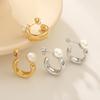 Bestseller C-förmige Edelstahl-Ohrringe für Damen, Perlenstecker, modischer eleganter High-End-Titanstahl-Ohrschmuck