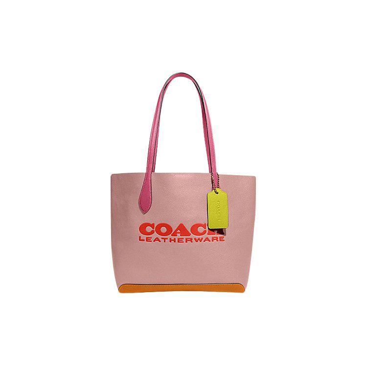 

Coach Kia 31 Color Block Letter Print Buckle Closure Leather Tote Bag Women tote Pink CA097-B4OSC Basic Set (Bag+Dust Bag)