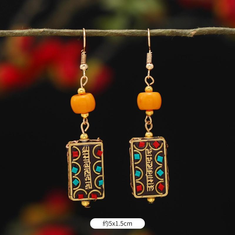 Retro Exotic Style Nepalese Earrings Tibetan Niche Design Personalized Long Earrings Simple Earrings Women