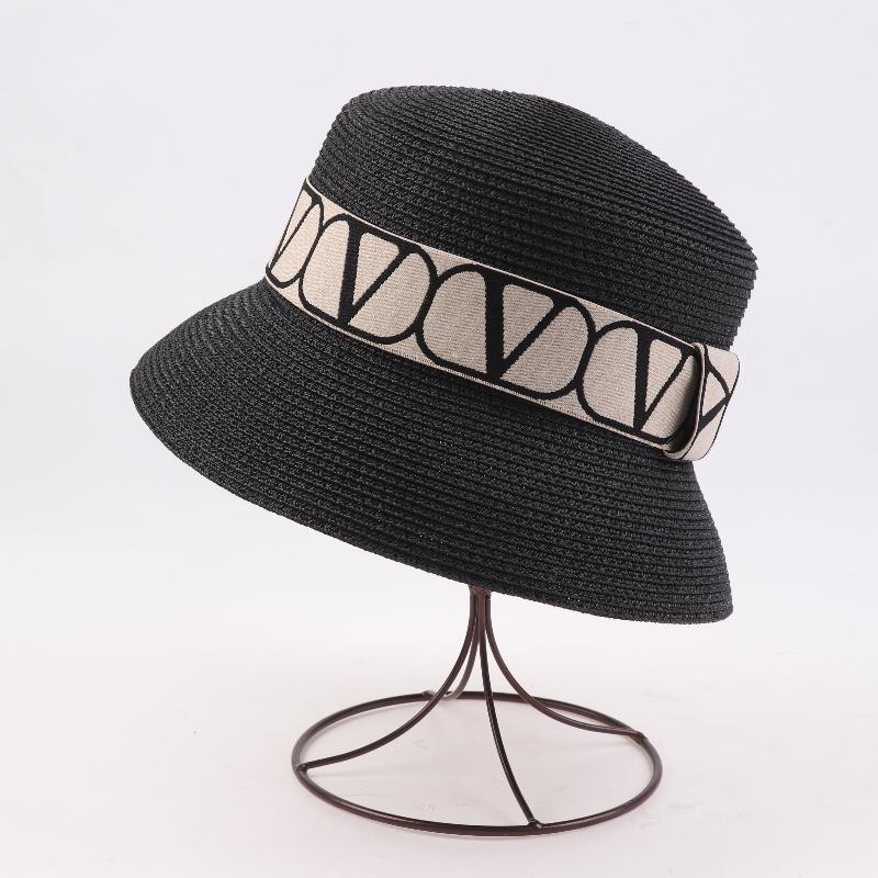 Trendy Letters Woven Fisherman Ladies Simple Straw Hat Sun Hats Outdoor Travel Beach Panama Cap Bucket Hats For Women