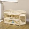 3-Tier Wooden Hamster House with Opening Roof and Transparent Wall, 115x60x55cm