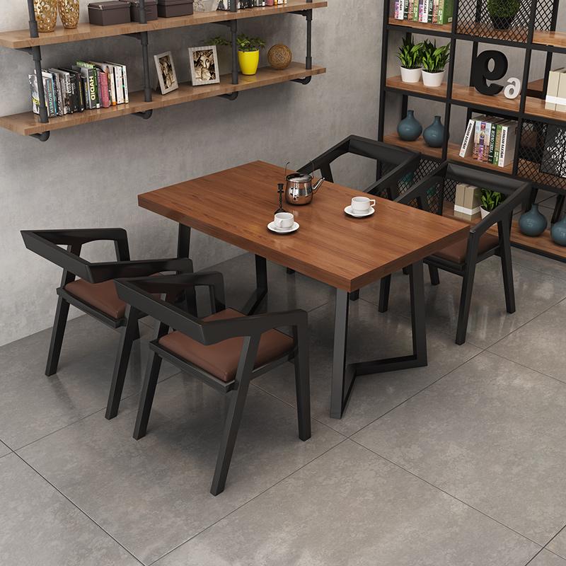 Retro Bistro Industrial Solid Wood Dining Table and Chair Set for Western Restaurants