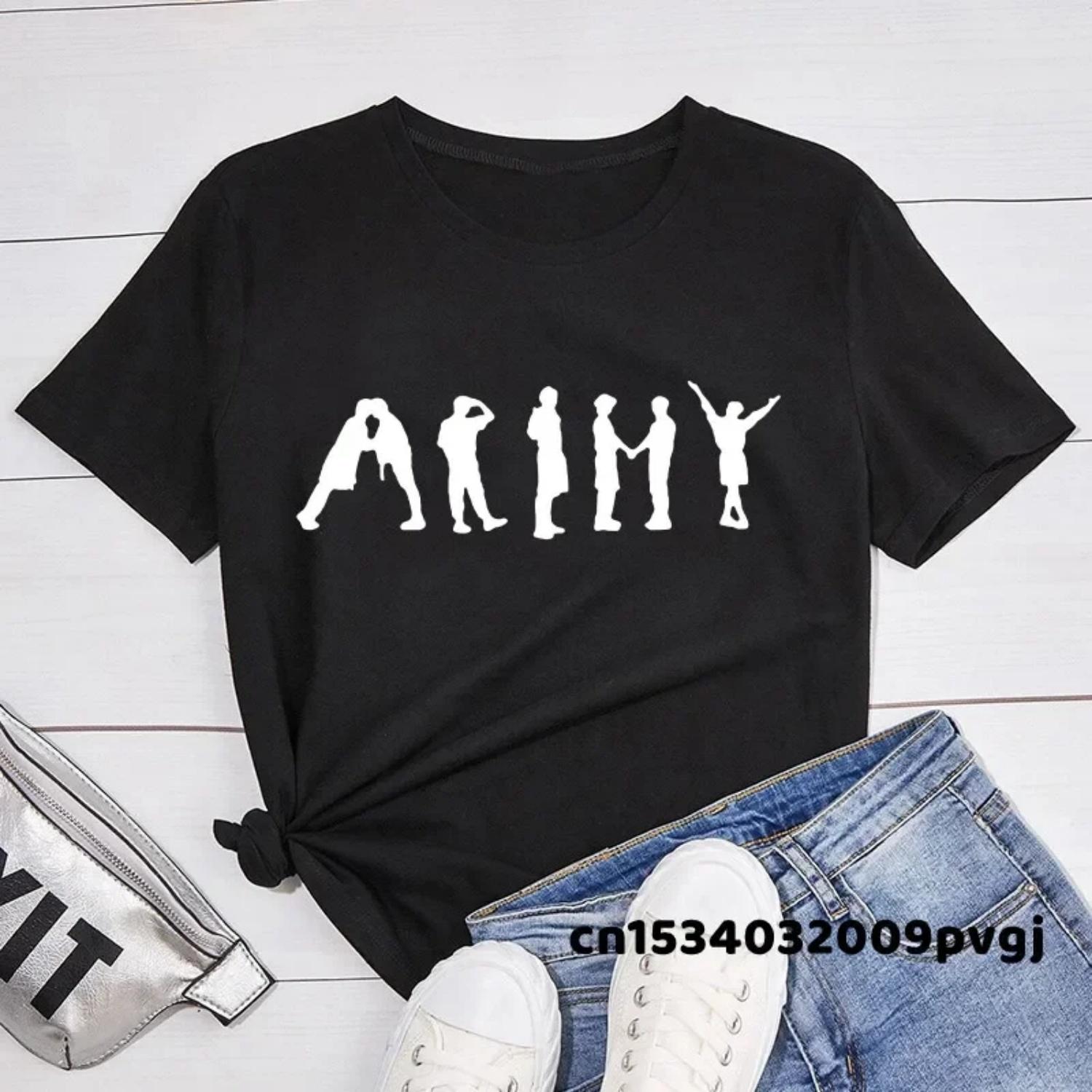 K Pop T Shirt Streetwear Women Fashion T-Shirt Girl Y2K Harajuku Funny Korean Group Kpop Top Tee Female Clothes S чёрный