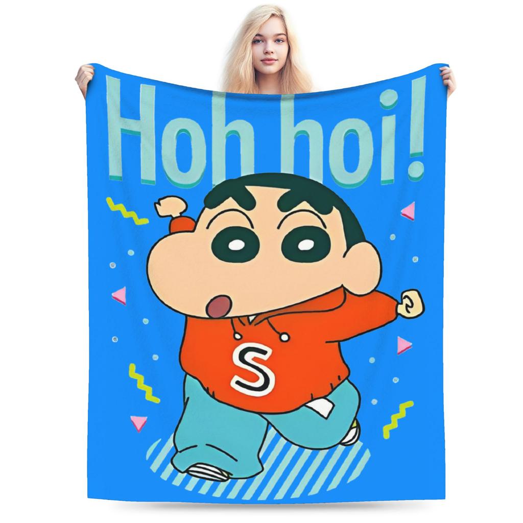 Crayon Shin Chan Demon Slayer Fleece Throw Blanket Anime Blankets for Home Travel Warm Plush Thin Quilt