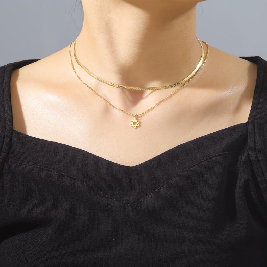 Israel Star of David Necklace Stainless Steel Hexagram Choker Necklace for Women Double Layer Chain Pendant Je Trend Jewelry