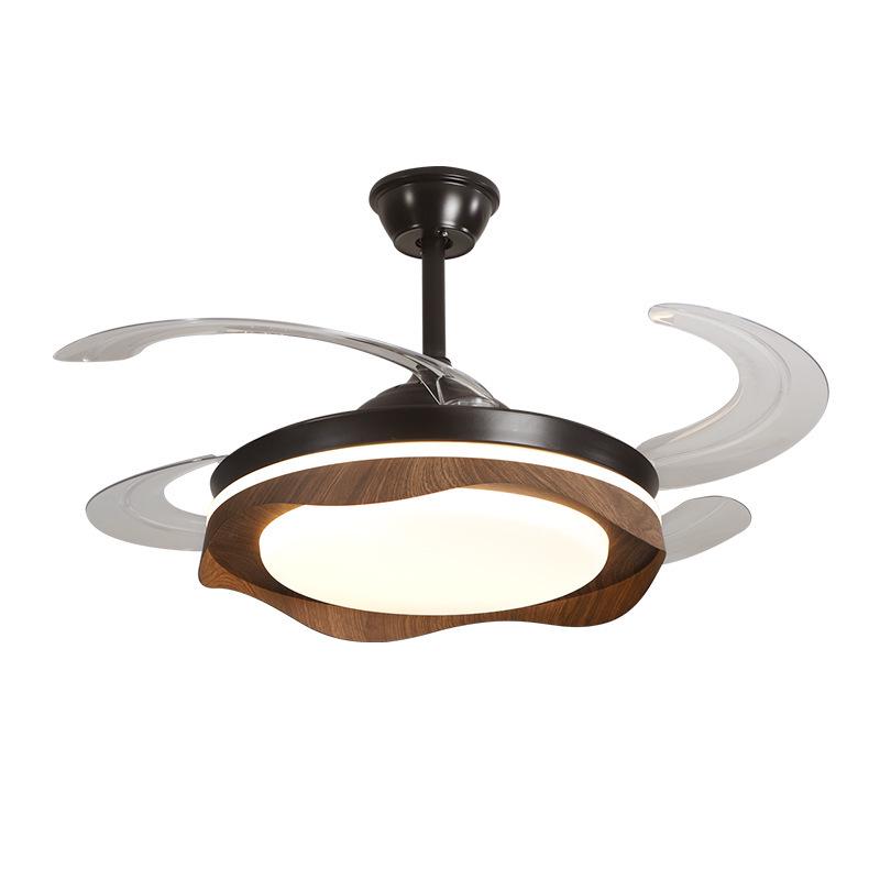 Chinese Style Silent Ceiling Fan with Light - Walnut Finish, Retro Design, High-End, Large Airflow for Bedroom or Restaurant.