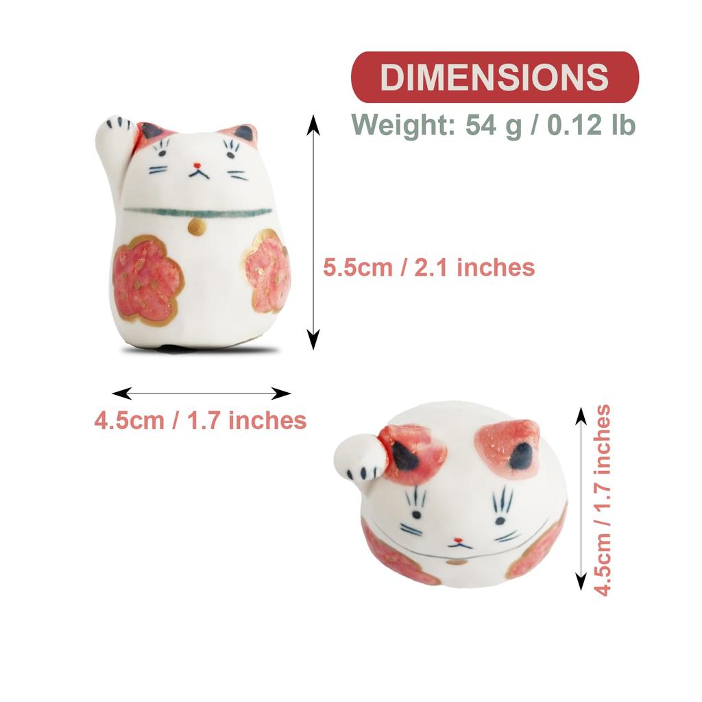 Fukubeya Seto Ware Cat with Raised Right Small Figurine for Good Fortune and Perfect for Home Decor or Gifts Hand-Painted Maneki-neko Paw, Wealth,