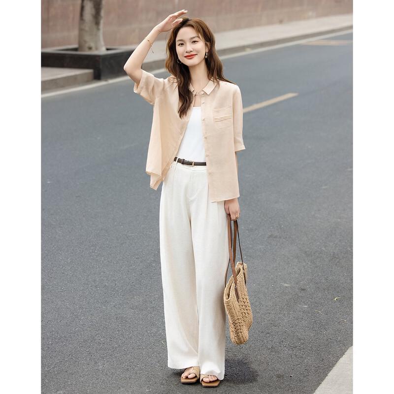 Women's Ramie Lyocell Blend Pleated Lapel Shirt