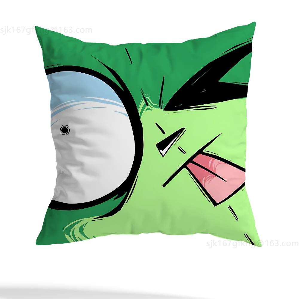

Green Invader ZIM Pillow Case Square Double-Sided Printing Short Plush Sofa Cushion Cover Bedroom Bedside Pillow 12x12Inch