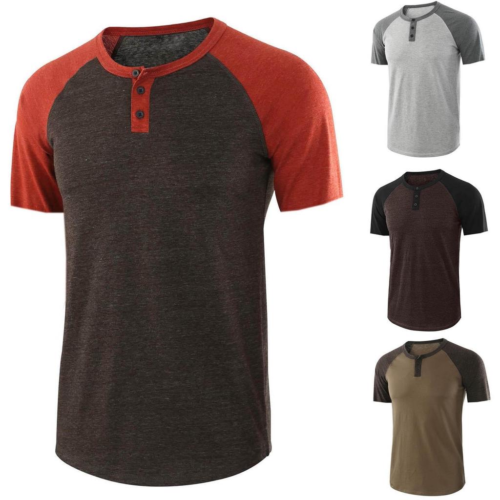 Men Spring Summer Casual Slim Patchwork Short Sleeve T Shirt Top Blouse