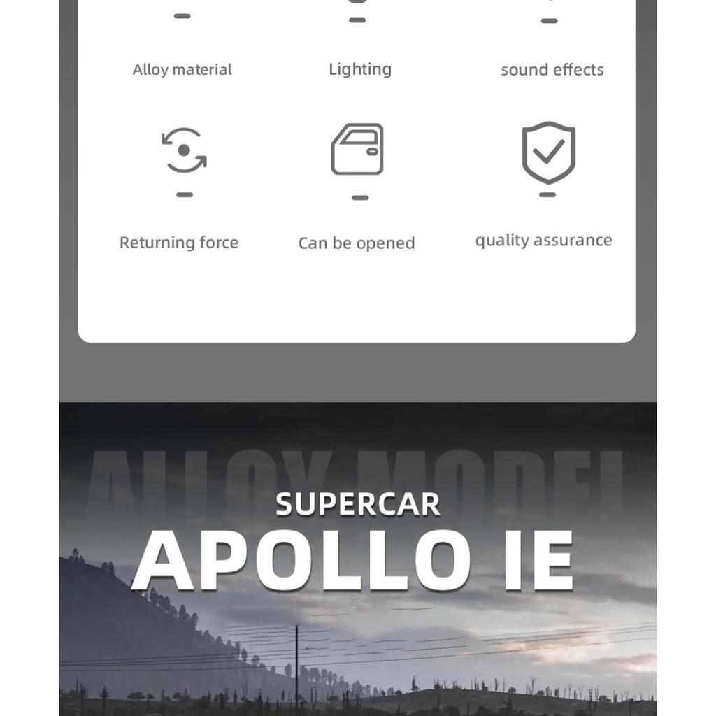 Modellino Auto Sportiva Apollo Intensa Emozione IE Scala 1/32 Metallo Pressofuso Veicoli Auto da Corsa Modellino Suono e Luci Giocattolo per Bambini Regalo