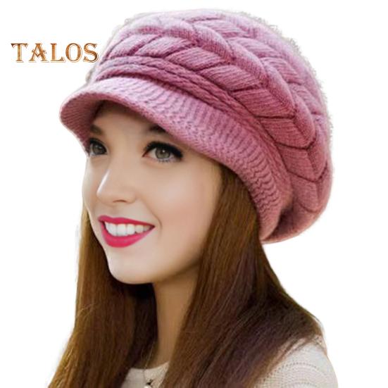 Kvinner vinterlue tykk plysj strikket kortbremte varmebevaring Vindtett hodeplagg Ensfarget Pendling Utendørs lue