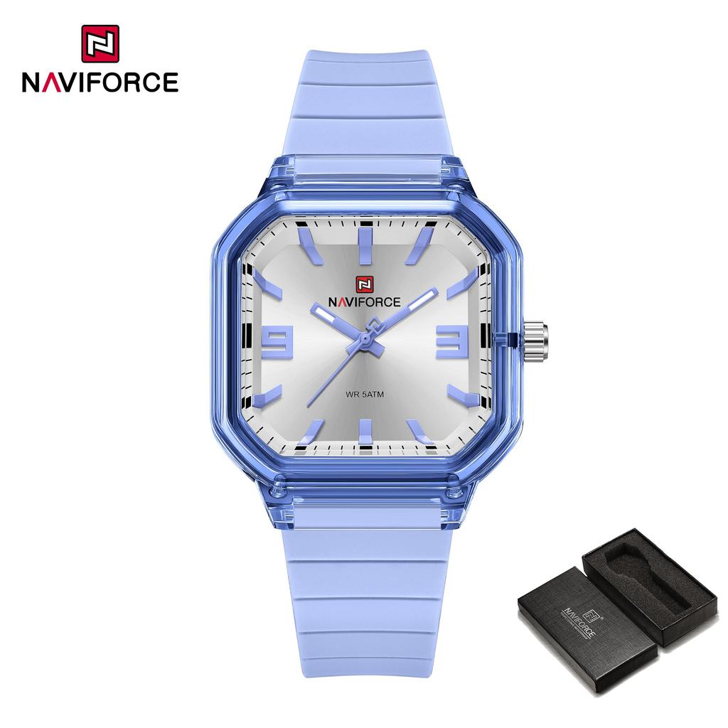 NAVIFORCE Original Women Square Watch Quartz Luminous Pointer Simple Lightweight Silicone Strap Waterproof Women Lady Casual Fashion Watch NF6108