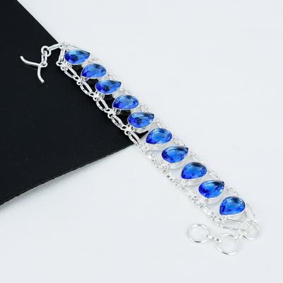 Βραχιόλι London Blue Topaz με πολύτιμους λίθους, χειροποίητο ασημένιο 925, βραχιόλι London Blue Topaz για δώρο, βραχιόλι για εκείνη