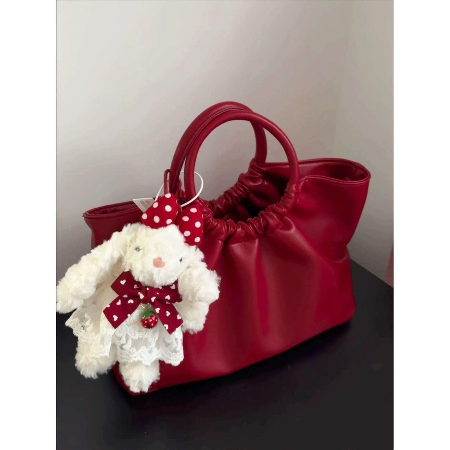

Fashion Red Wrinkle Simple Tote Bag Women Leather Large Capacity Cloud Shoulder Bag Ladies Pleated Luxury Premium Crossbody Bags 39x23x14cm красный
