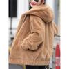 Fleece and thickened imitation rabbit fur hooded sweater jacket women's medium and long winter loose long sleeves