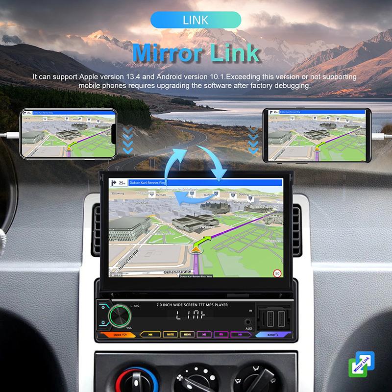 7 Inch Multimedia Car radio Car Navigation Wireless Carplay Android Auto For Retractable Touch Screen Car intelligent syste