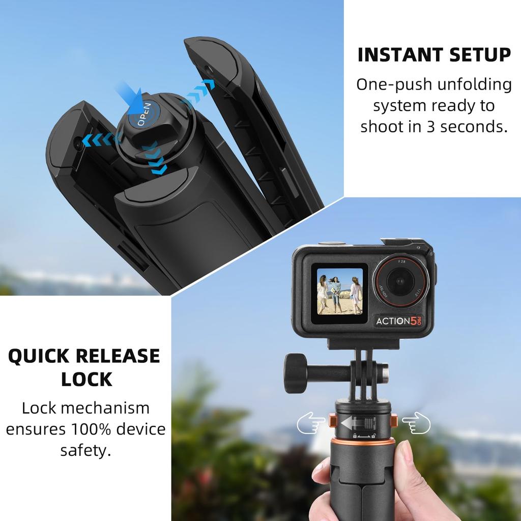 162CM Selfie Tripod Stand for Action Camera with Quick Release Inch Extendable Pocket Tripod for DJI Osmo Pocket 5 Insta360 AKASO DSLR Lightweight
