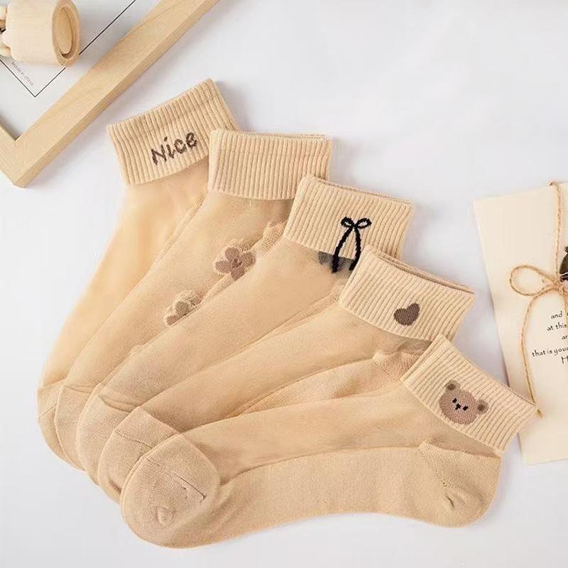 5Pairs Breathable Sweat Absorbing Socks Wear-Resistant Odor Proof Summer Socks For Women Transparent Invisible Thin Socks