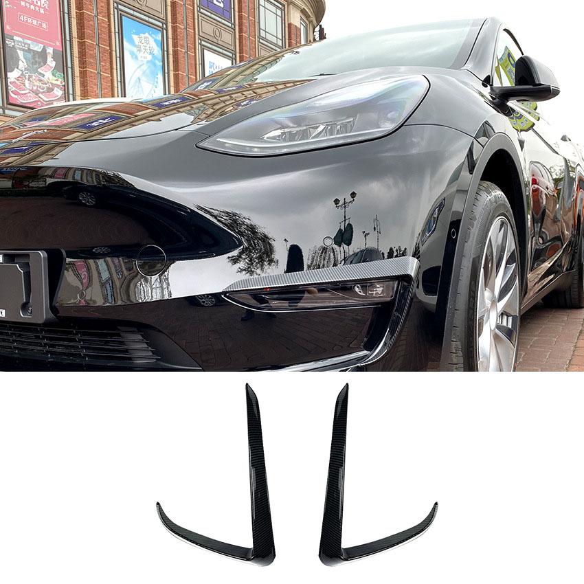 PDJN7 Front Bumper Cover Wind Knife for Tesla Model Y 2017-2024 ABS Glossy Black Fog Lamp Trim Carbon Look Blade Trim Light Eyebrow