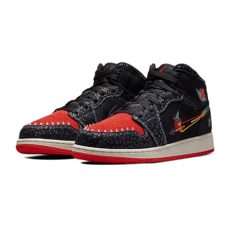 Air Jordan 1 Mid SE GS SiEMPRE Familia Kids Sneakers Black Sail Roma-Green DN5121-001