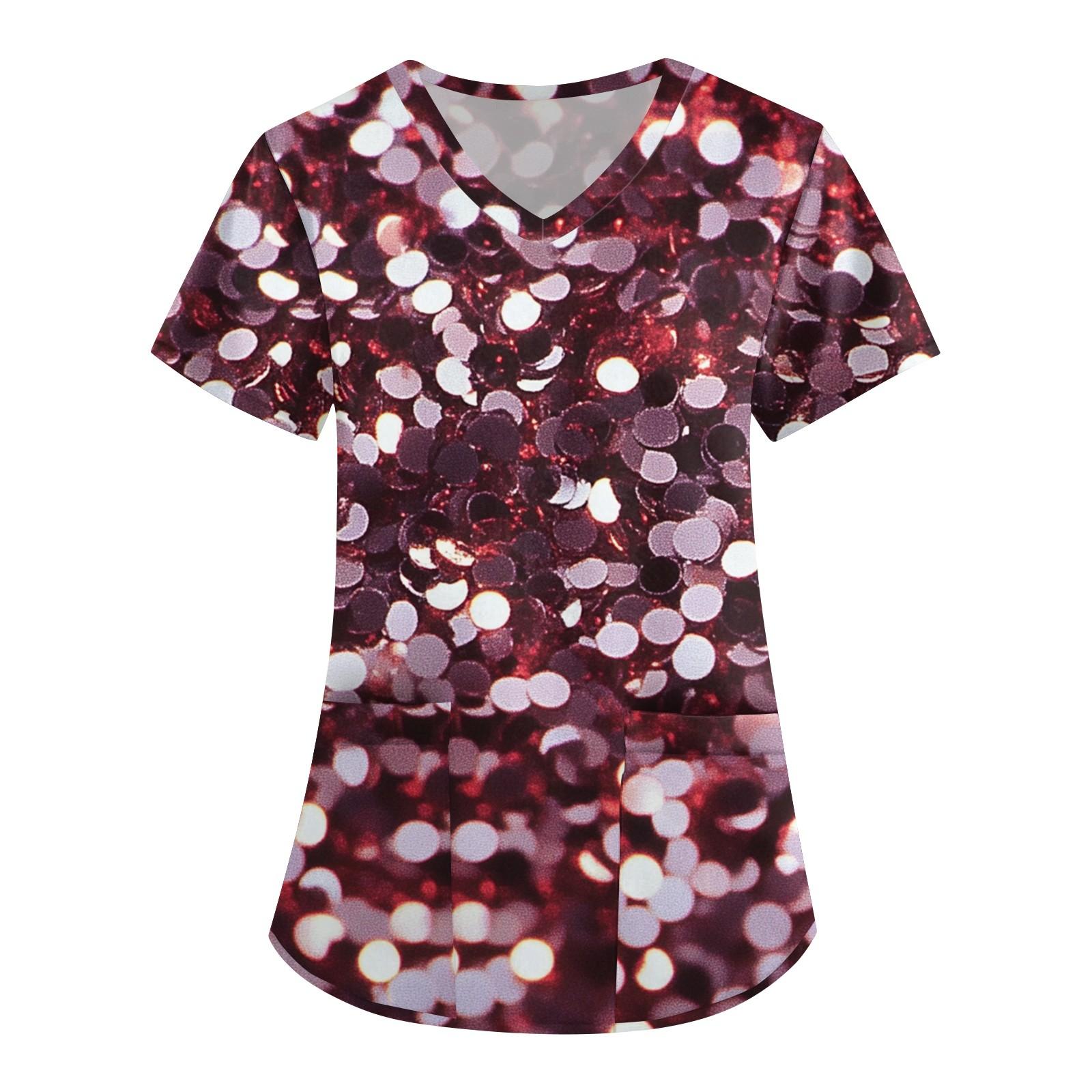 

Короткий рукав для женщин мода V-образный вырез ретро принт талия завернутый топ футболка L темно-фиолетового