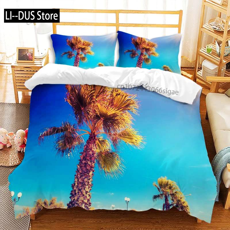 Sunset Palm Trees Duvet Cover Set 3Pcs Bedding Sets Quilt Cover With 2 Pillow Shams Full Queen King Size For Women Girl Teens