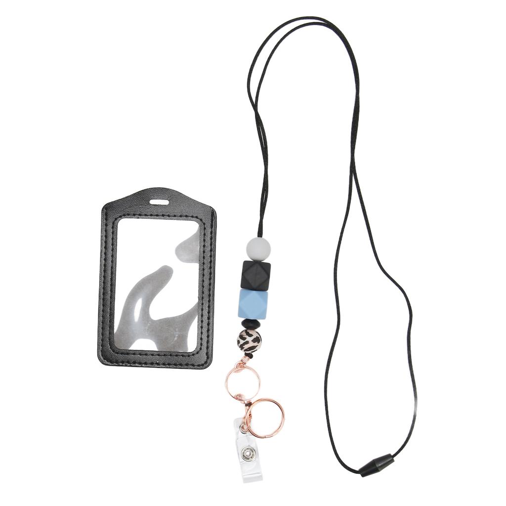 Silicone Retractable Beaded Lanyard with Transparent ID Holder Multi Purpose Badge Holder for Studen