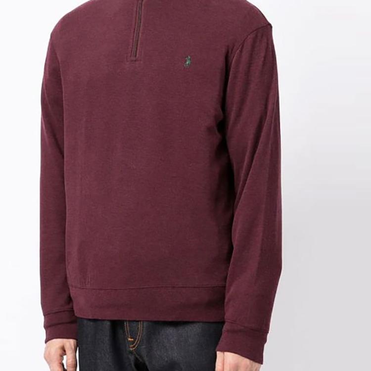 Polo Ralph Lauren Logo Embroidered Solid Color Half-Zip Pullover Sweatshirt Men Sweatshirt Burgundy 710812963-007